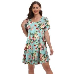 Women’s Belaroi Plus SZ 1X  Summer Floral Casual Dress T-Shirt Loose Dress NWT